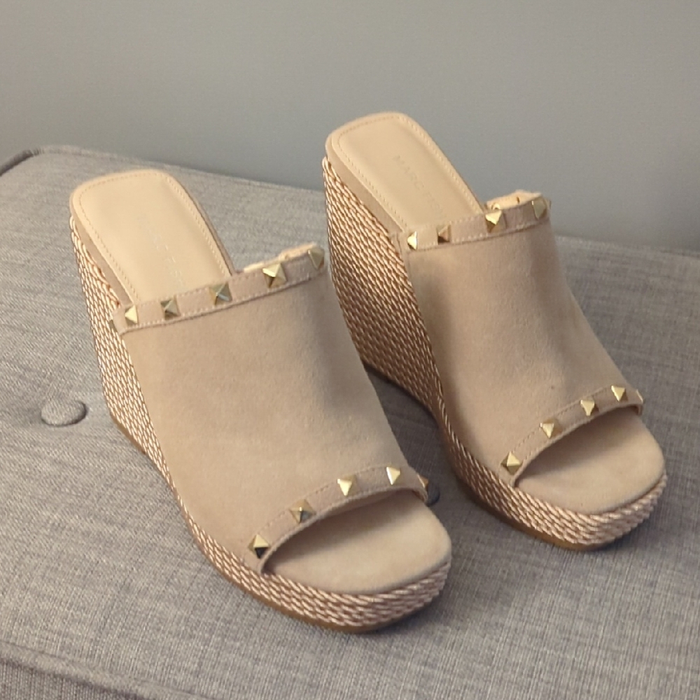 Studded Beige Wedge Sandals